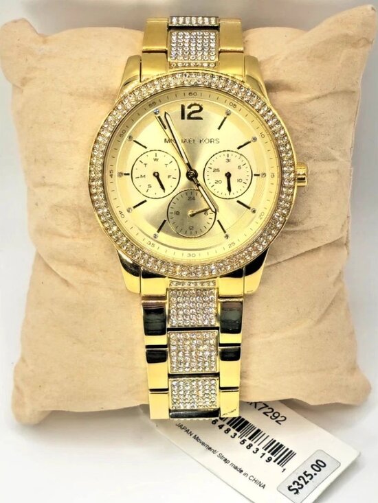 Michael Kors MK7292 Womens Gold-Tone Crystal Chronograph Watch 40mm main image 4